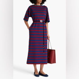Tory Burch Rugby Striped Short‎ Sleeve Preppy Maxi Dress Size XXS
